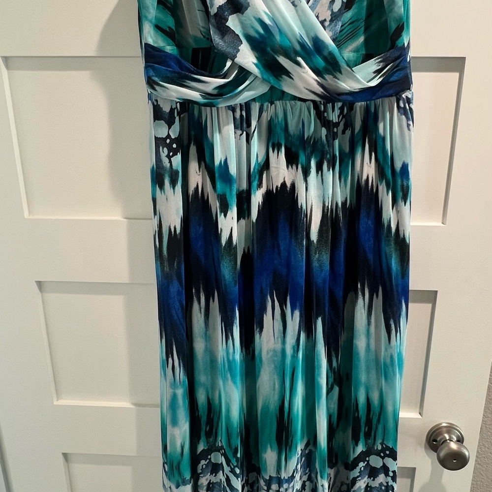 Blue and White Patterned Maxi Dress
